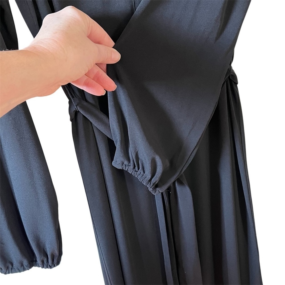 Michael Kors Little Black Dress Long Sleeve Cocktail V Neck Belted Classy Midi L - Picture 5 of 11